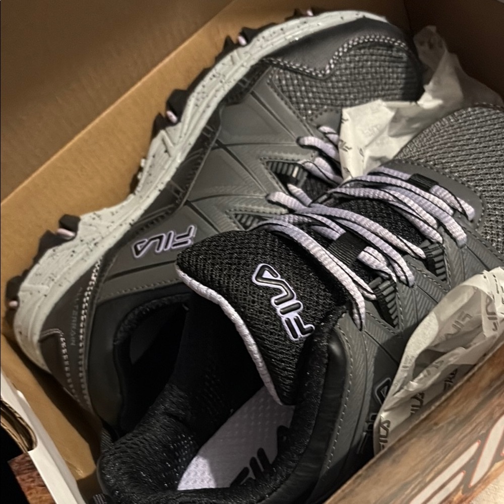 Fila Gray and Black Athletic Shoes with Breathable Mesh